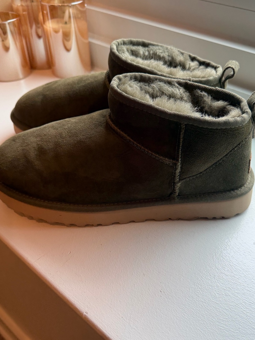 UGG Olive Suede Shearling Cuffed Ankle Boots